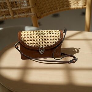 Patricia Nash Brown and Tan Woven Shoulder Bag-100% leather